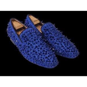 Men's 13 OneDrop Blue Leather‎ Studded Wedding Dress Shoes Loafer Sparkly NEW